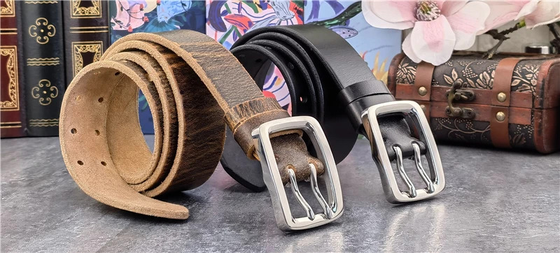 3.8CM Double Pin Stainless Steel Belt Buckle Thick Leather Belt Men Luxury Men's Belt Ceinture Men's Leather Belt Wide SBT0017