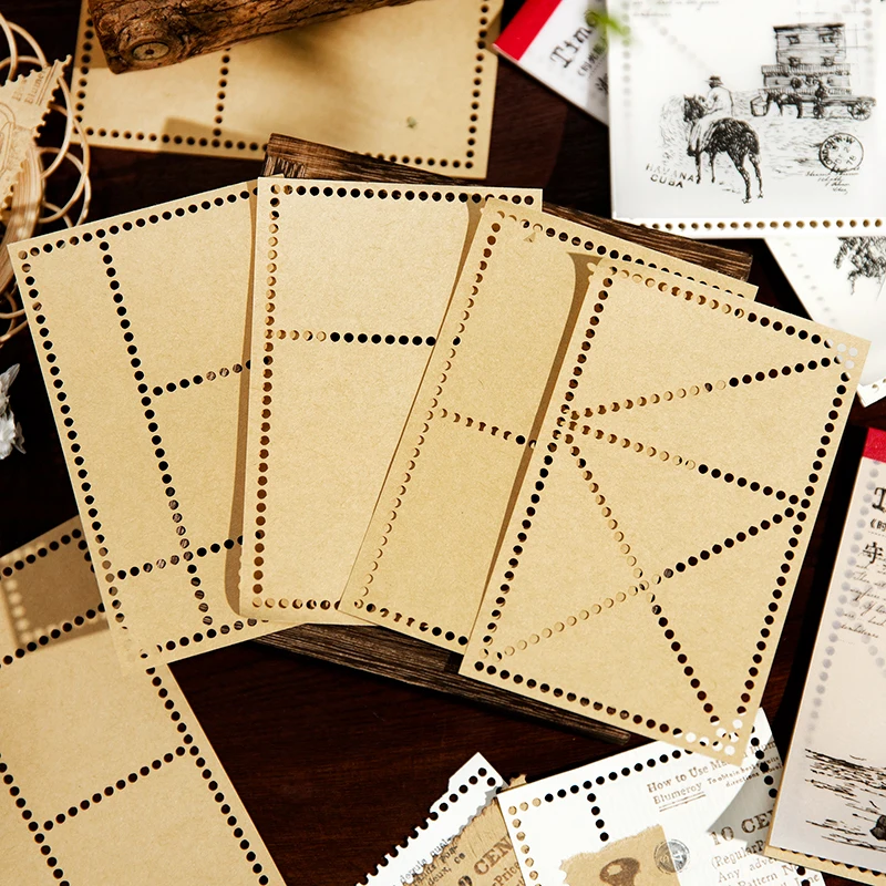 50 sheets Stamp hole special paper note book vintage European style paintings hand books materials messages 4 types
