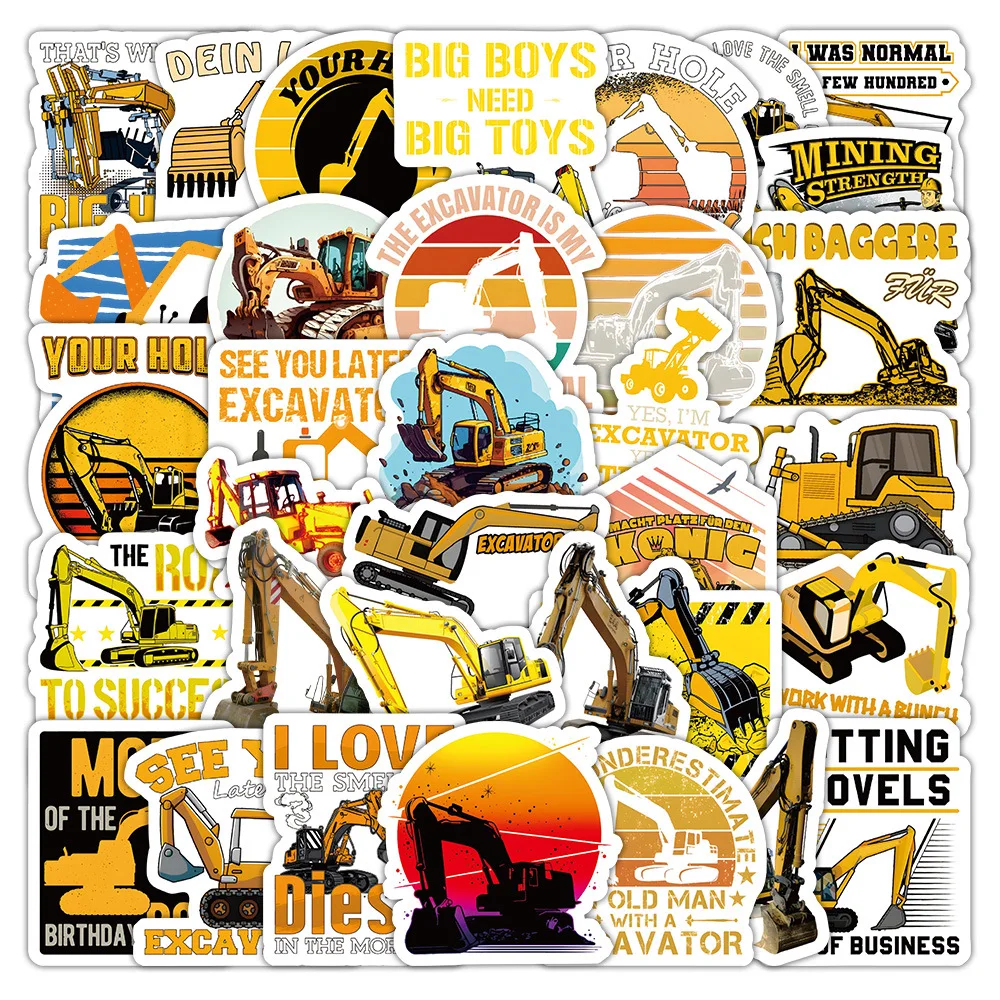 10/60PCS Excavator Cartoon Engineering Car Waterproof Stickers ...