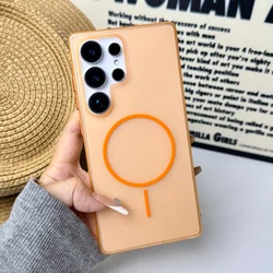 Matte Transparent Thin PC Case with Candy Color and Magnetic Wireless Charging Feature - Galaxy S23 Ultra (Orange)