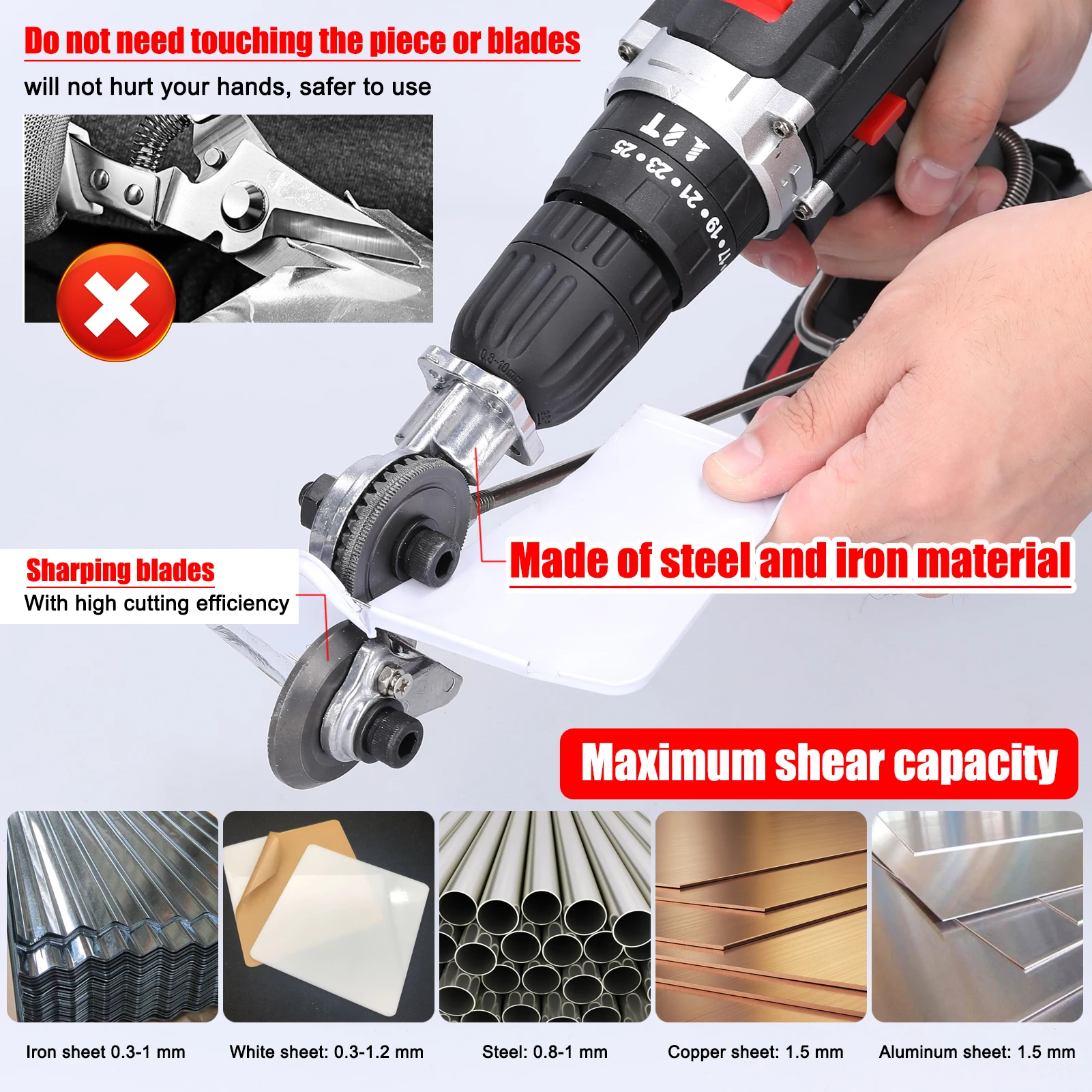 Electric Drill Plate Cutter Nibbler Sheet Metal Drill Shears Attachment  Cutter Pruning Shears for 12/21V Lithium Electric Drill - AliExpress
