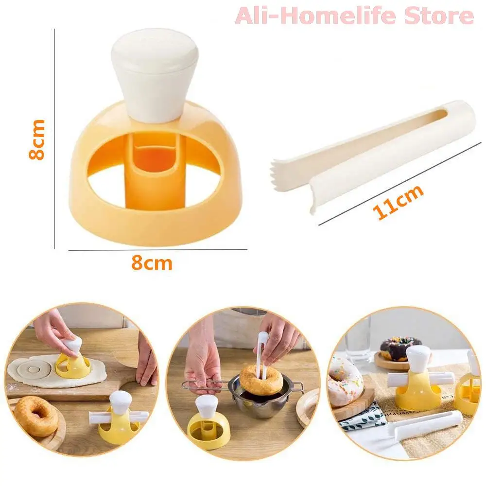 

Doughnut Mold Cookie DIY Donut Mould Plastic Bread Mold Mould Cake Cutting Maker With Dipping Pliers Kitchen Baking Accessories