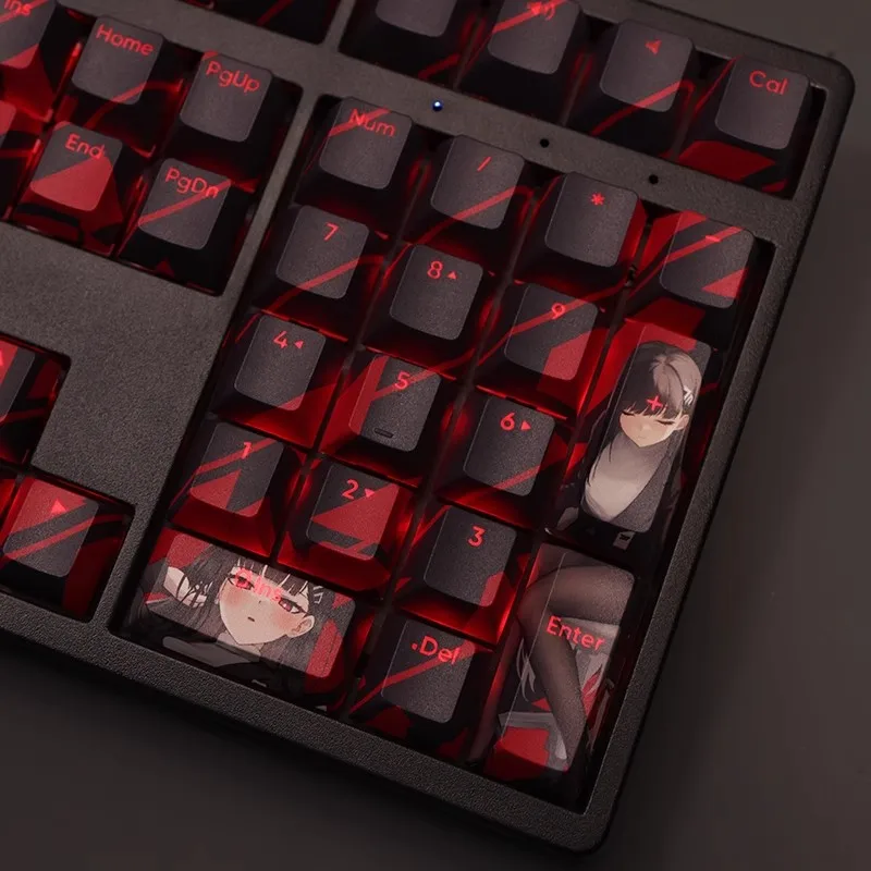 Azul Arquivo-felicia Mitsuki Backlit Keycaps Cartoon Jogo de Anime Pbt Caps Chave 61 87 104 108 Layout Perfil Cereja Set - Imagem 5