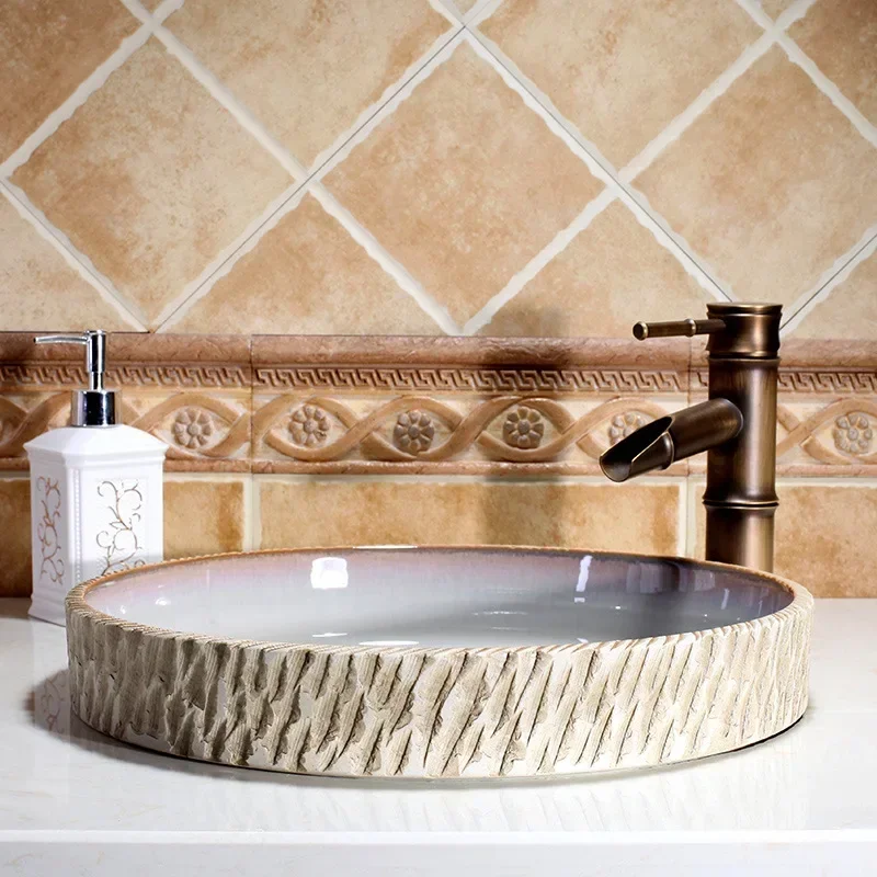 

Ceramic Art Basin Household Wash Basin Bathroom European Style Wash Basin