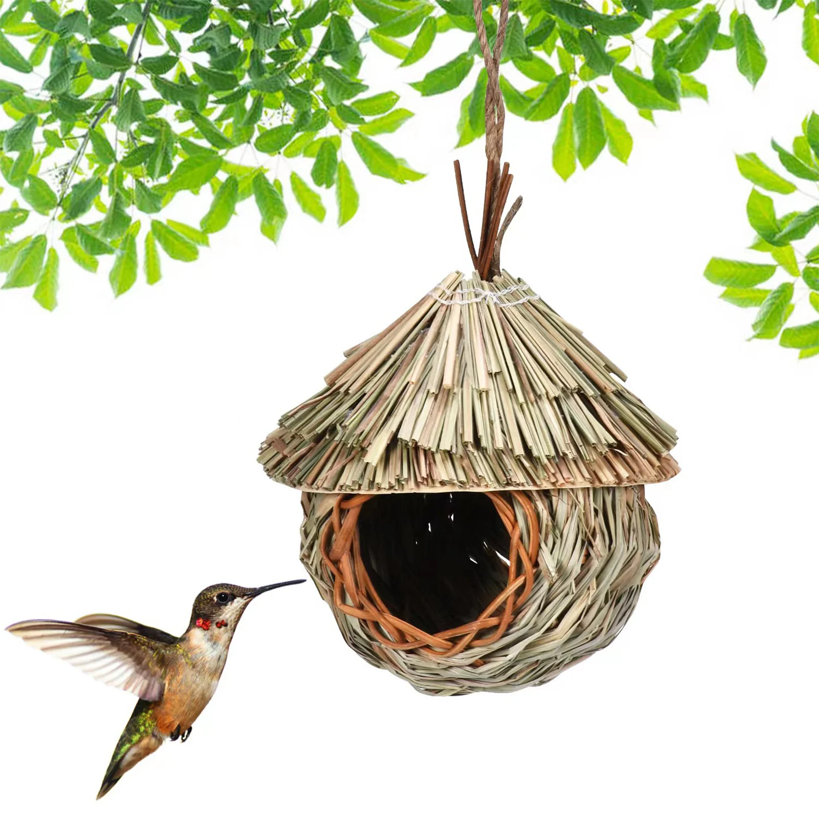 Maison de colibri tissée à la main pour l'extérieur, poches sur le toit,  accent d'oiseaux GNE - AliExpress