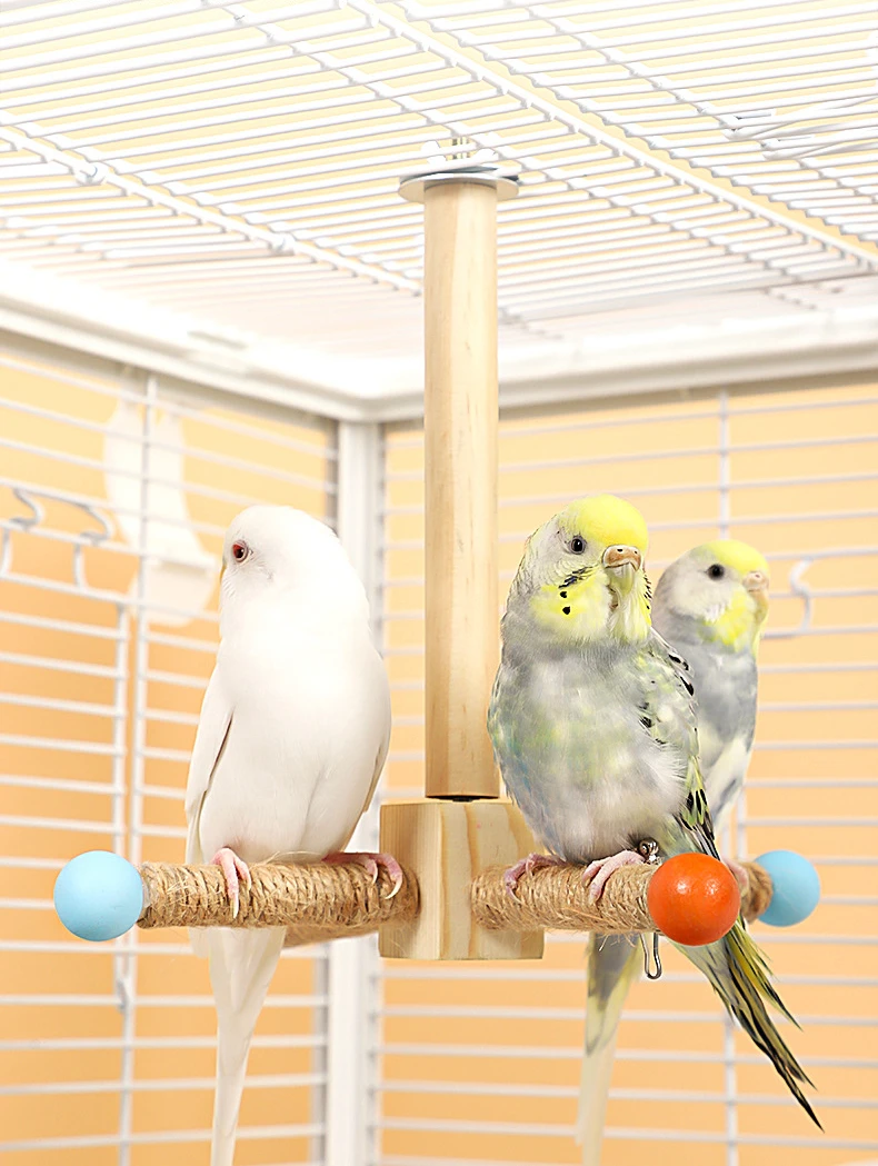 Parrot Toy Bird Toy Bird Perch Stand Parrot Rotating Balls Windmill Toy Station Stick Band Bearing Wooden Bird Perch Toy