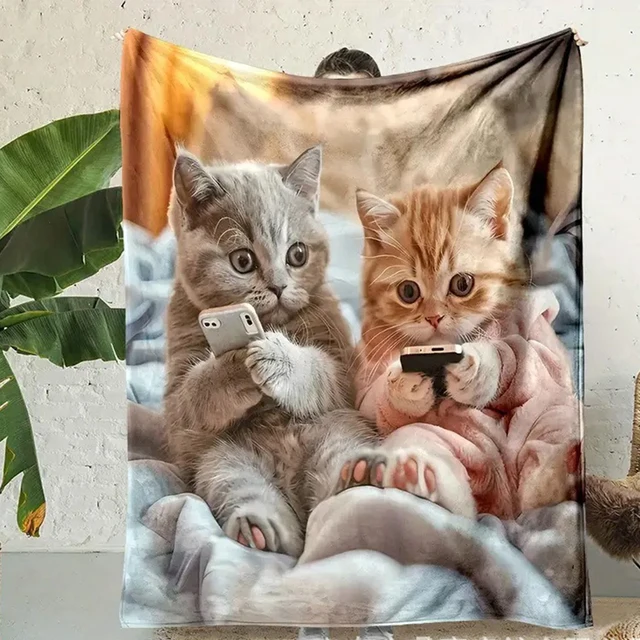 Cats Playing With Mobile Phones, Flannel Blankets, Many Cats, Office Nap Blankets, Fluffy Sofa Blankets, All Season Air Conditio 2