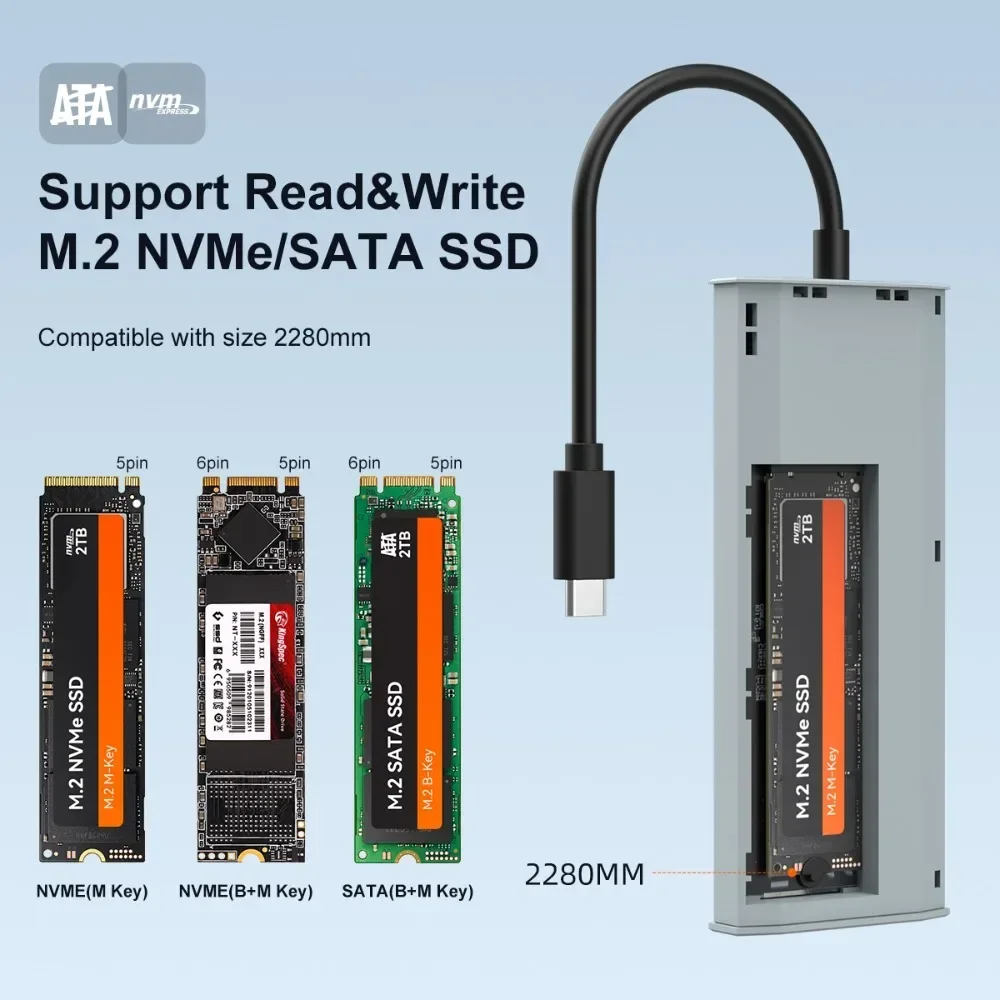 MAIWO M.2 ϵ ̺ Ŭ Ȯ ũ, NVME/SATA   ϵ ̺ Ŭ, 6-in-1 , CŸ-M.2 ̽