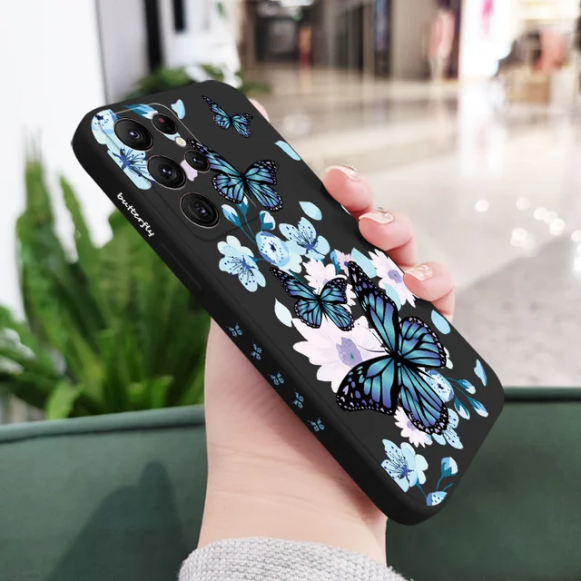 Aurora Butterfly Phone Case For Samsung Galaxy S22 S21 S20 Ultra Plus FE S10 S9 S10E Note 20 ultra 10 9 Plus Cover Black 1
