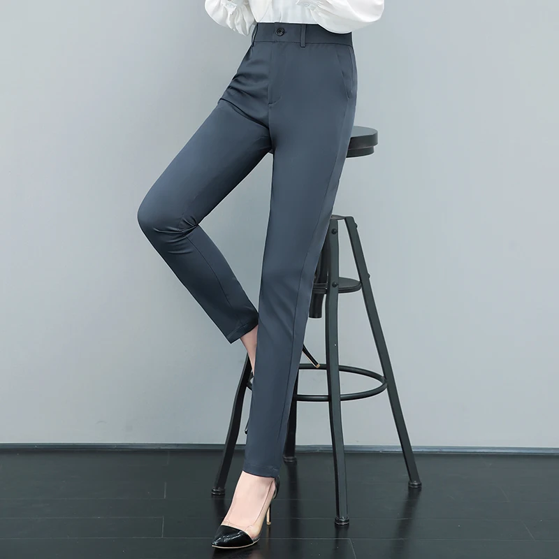 Spring Autumn Women's Solid High Waist Button Zipper Pocket Casual Formal Suit Trousers Fashion Office Lady Vacation Pants