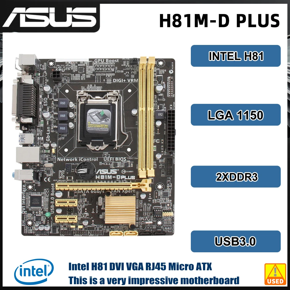 ASUS H81M-D PLUS Motherboard Intel H81 LGA 1150 DDR3 16GB support - Main Image