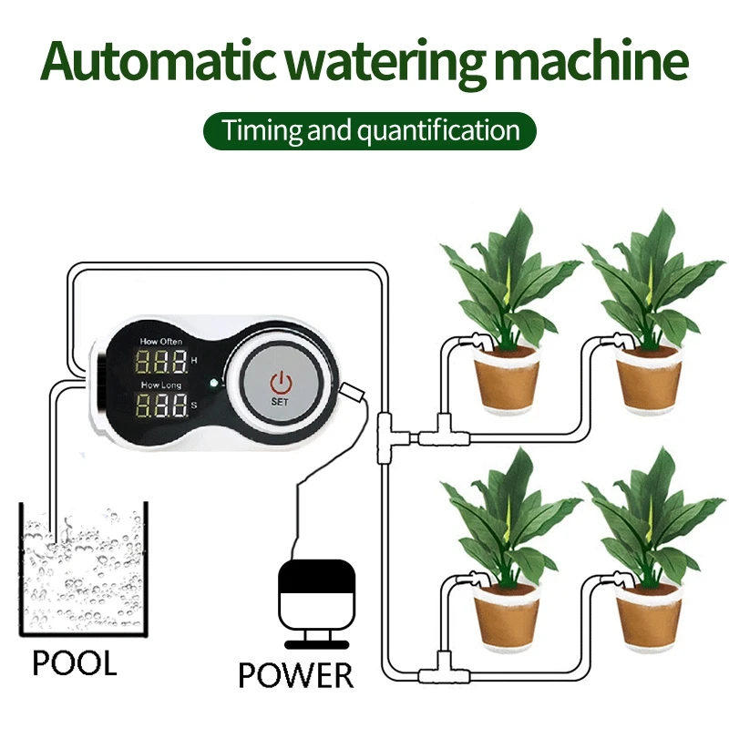 

Smart Drip System Automatic Timer Watering Device Plant Flower Watering Pump Controller Home Gardening Drip Irrigation Tool