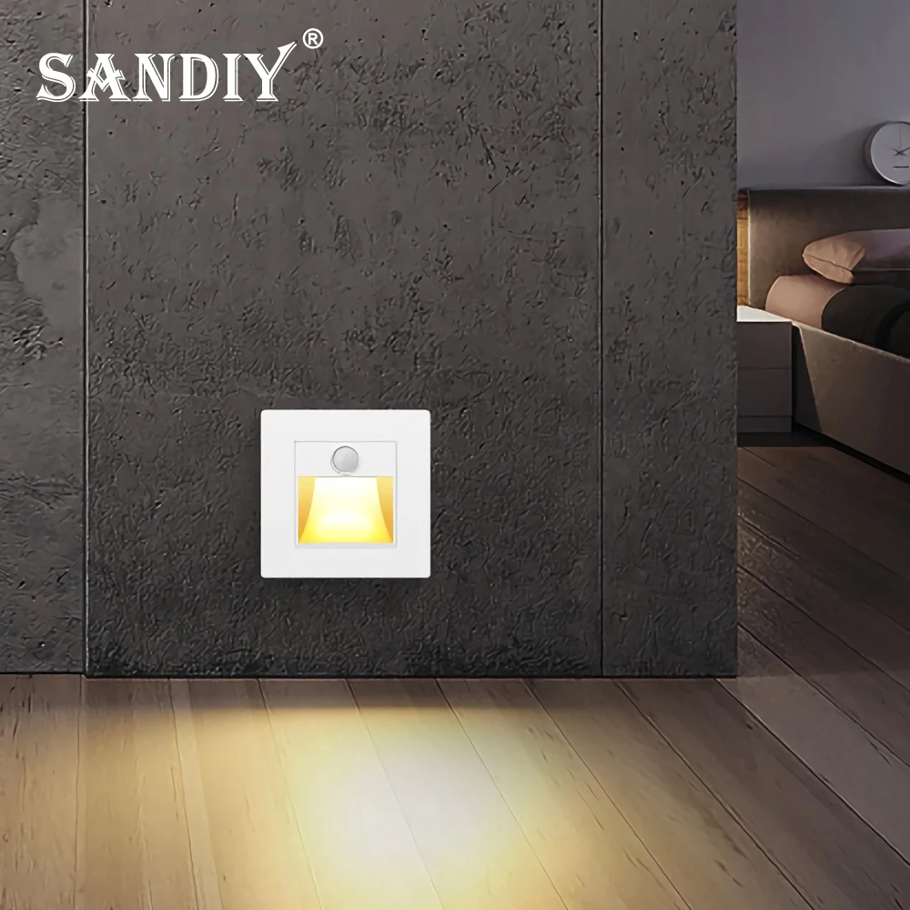 SANDIY Stairs Led Light Motion Sensor Nightlights Embedded Wall Sconce Lamp Indoor Step Lighting for Ladder Corridor 110V/220V motion sensor light,led light,led wall lamp,wall light