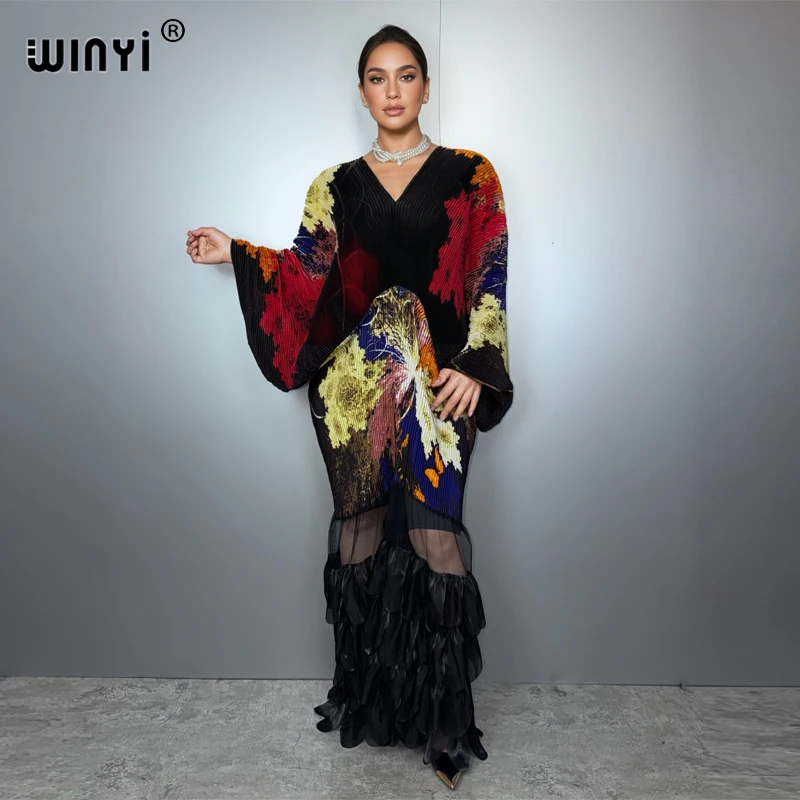 WINYI Pleated Elastic Loose Dress Beach Cover Up Abaya Dubai Luxury Party Dress Fashion Evening Dress Abaya Muslim Woman Kaftan 1