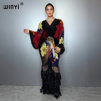 WINYI Pleated Elastic Loose Dress Beach Cover Up Abaya Dubai Luxury Party Dress Fashion Evening Dress Abaya Muslim Woman Kaftan 1