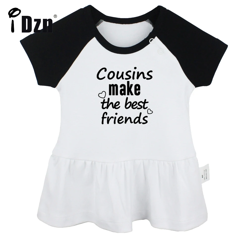 

iDzn Summer NEW Cousins Make The Best Friends Baby Girl Cute Short Sleeve Dress Infant Pleated Dress Soft Cotton Dresses Clothes