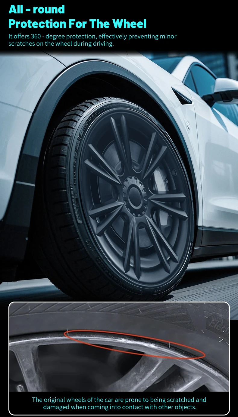 4 Stück für Model Y 2020-2024 Vollständige Abdeckung 3. Radabdeckung 19 Zoll Ersatz-Autofelgenabdeckungen Zubehör für Tesla – Detail 4