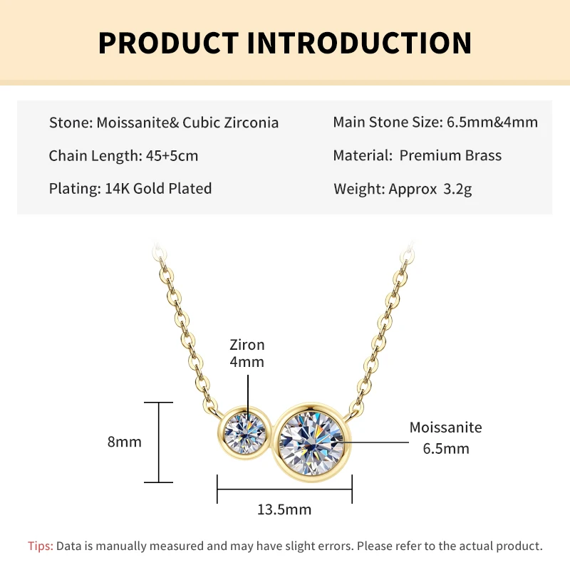 Rrjzz 1CT Moissanit D-Farbe VVS1 Runder Labor-Moissanit-Anhänger Halskette 14k Vergoldet Zierliche Goldhalsketten für Frauen – Detail 1