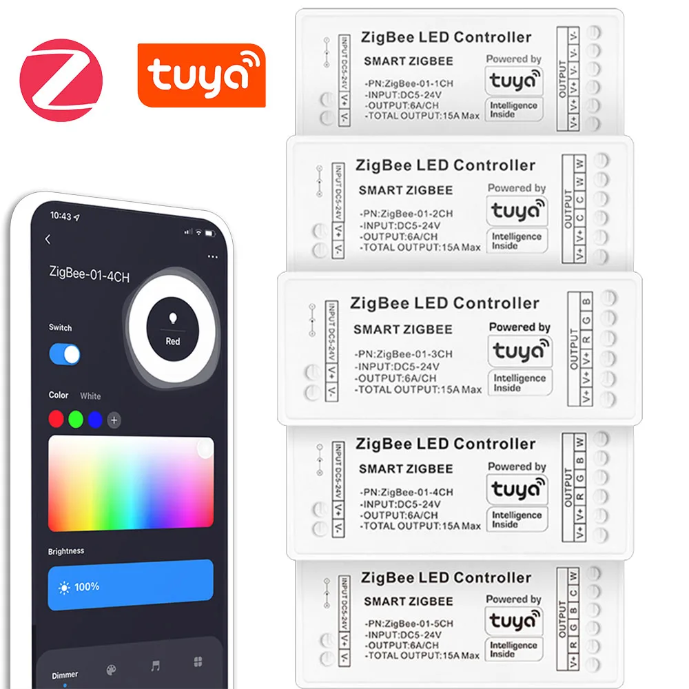 Zigbee WiFi LED Controller 12V 24V DIM CCT RGB RGBW RGBCCT LED Strip Smart Controller Work With Tuya Alexa Google Home