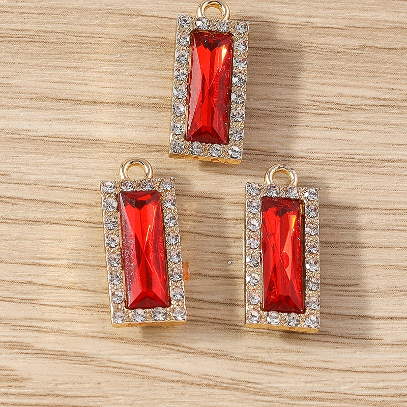 10 Stück 9 x 22 mm zarte rechteckige Kristall-Anhänger für die Schmuckherstellung, Tropfenohrringe, Halsketten, Armbänder, DIY-Bastelbedarf