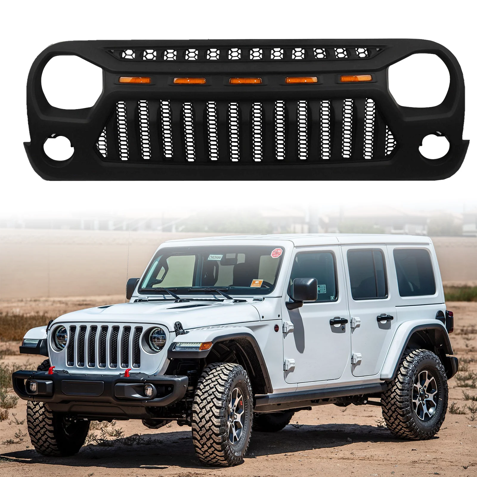 Передняя решетка для 07-18 Jeep Wrangler JK со светодиодсветодиодный фонарями янтарного