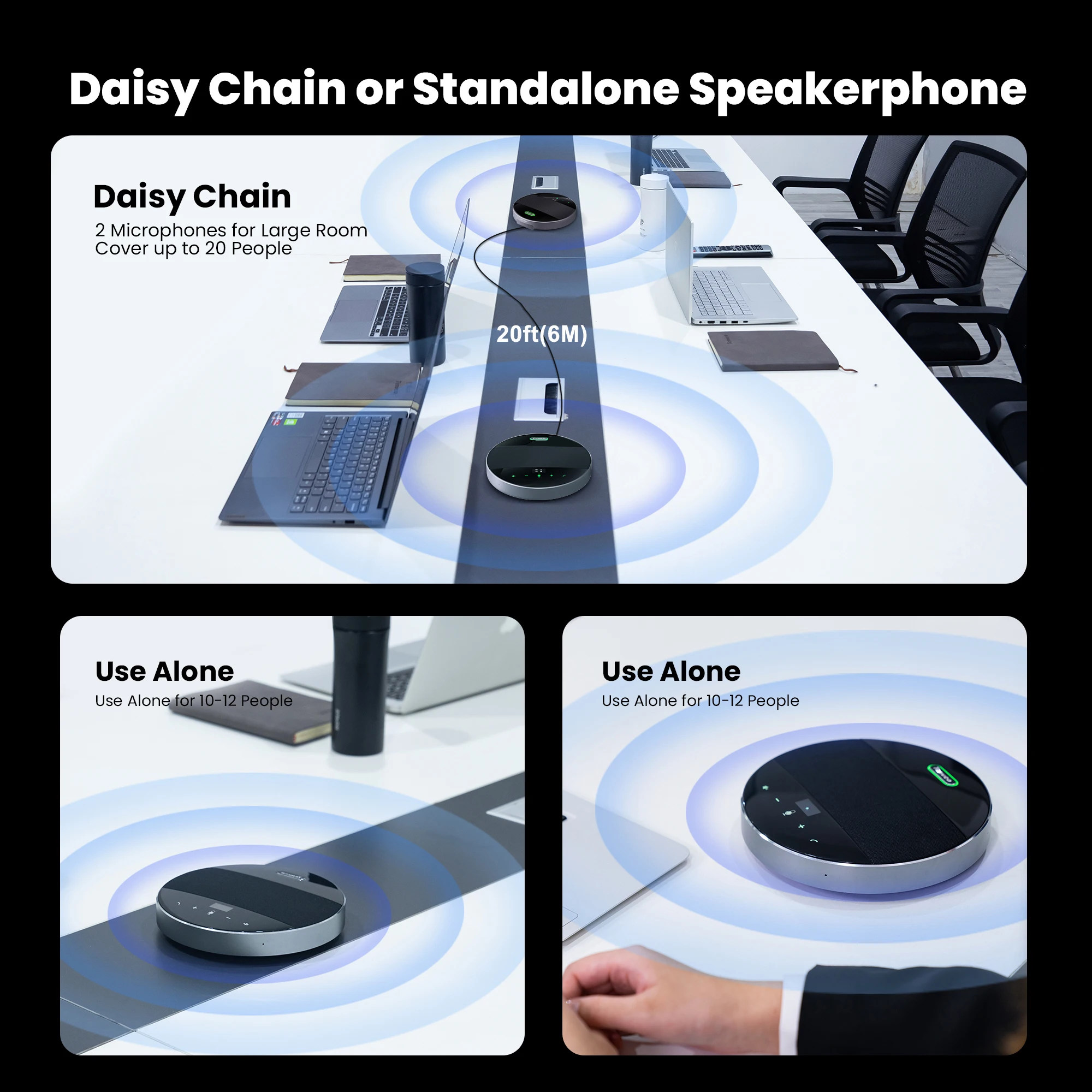 Bluetooth Speakerphone-Tenveo M5BEX with Daisy Chain Cable, Computer Speakers with Microphone VoiceIA Noise Cancelling
