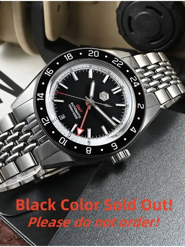 San Martin Original 39.5mm NH34 GMT Men Mechanical Wristwatch Fly Adjustable Clasp Sports Watch Waterproof 10Bar Relojes SN0116