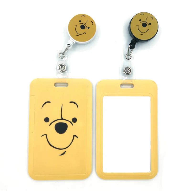 Winnie Bear Pooh Cartoon Retractable Badge Reel Lanyard Nurse Card Work Card Badge Holder Office Student Clip Cover Holder Bag