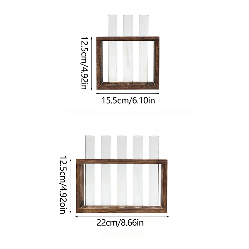 Description Picture 2 of itemHydroponic Plants Container with Wood Frame, Clear Glass Test Tube Vase for Living Rooms Office Delicate Decor
