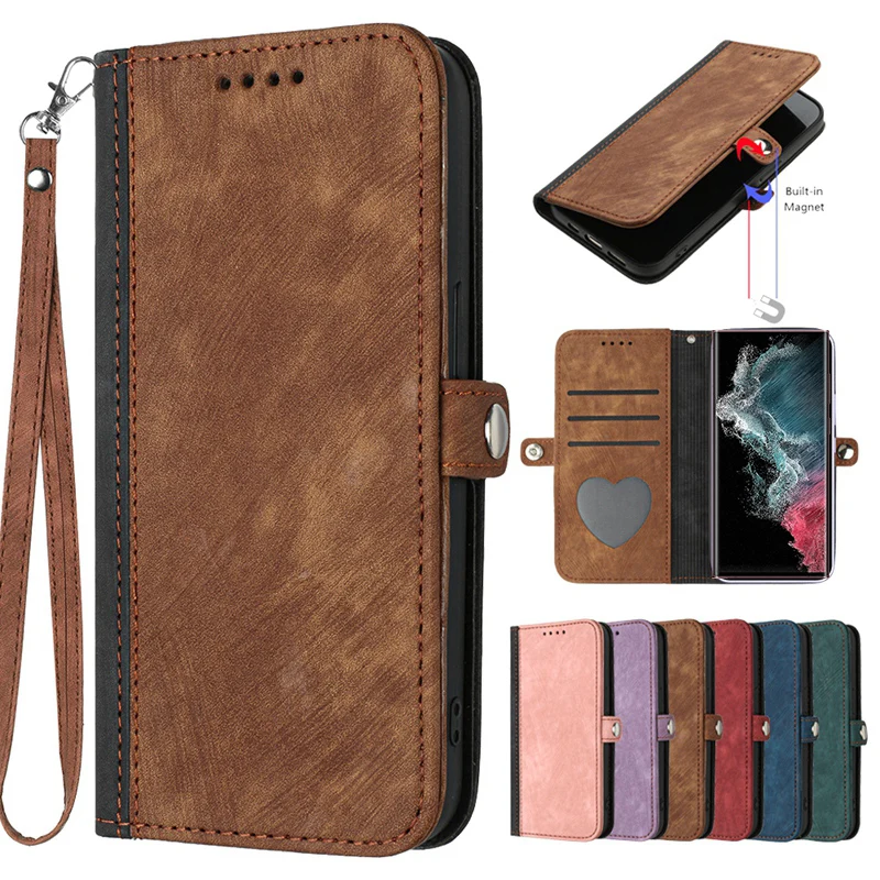 

Cute Love Heart Card Slots Wallet Case for Samsung Galaxy S23 Ultra S23Plus S22Ultra S21Ultra S23 S22 S21 S20 Lanyard Flip Cover