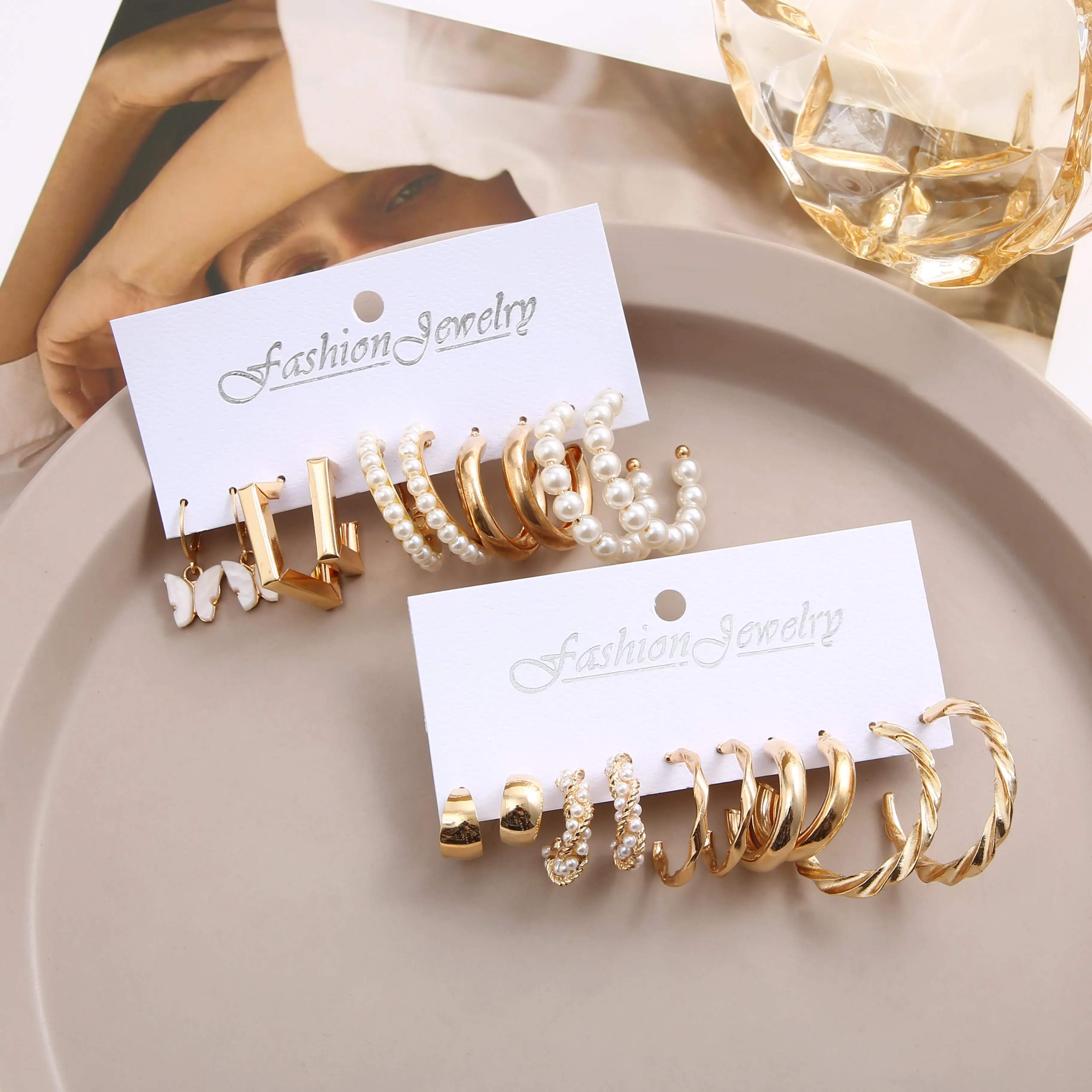 Scbf1bfc9b13a4d60b2d6c2ac1553eafbp 10 Pairs of Women's Earrings set new Creative Type C Pearl Geometry Personality Fashion Temperament Earrings Mallzona