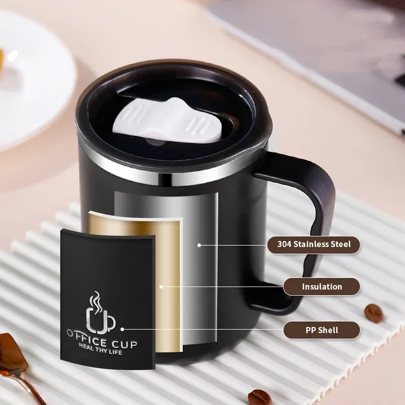 500ml 304 Stainless Steel Thermos Mug  With Lid And Handle Portable Thermal Water Bottle Leak-Proof Vacuum Flask Insulated Cup