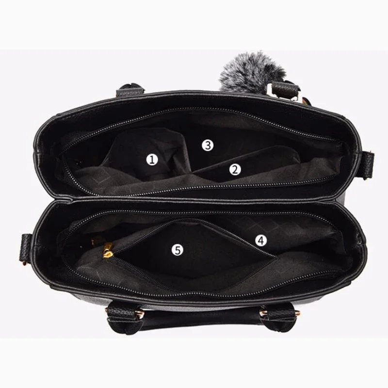 Embroidery Messenger Bags Women Leather Handbags Bags for Women Main Ladies Hair Ball Hand Bag Purse