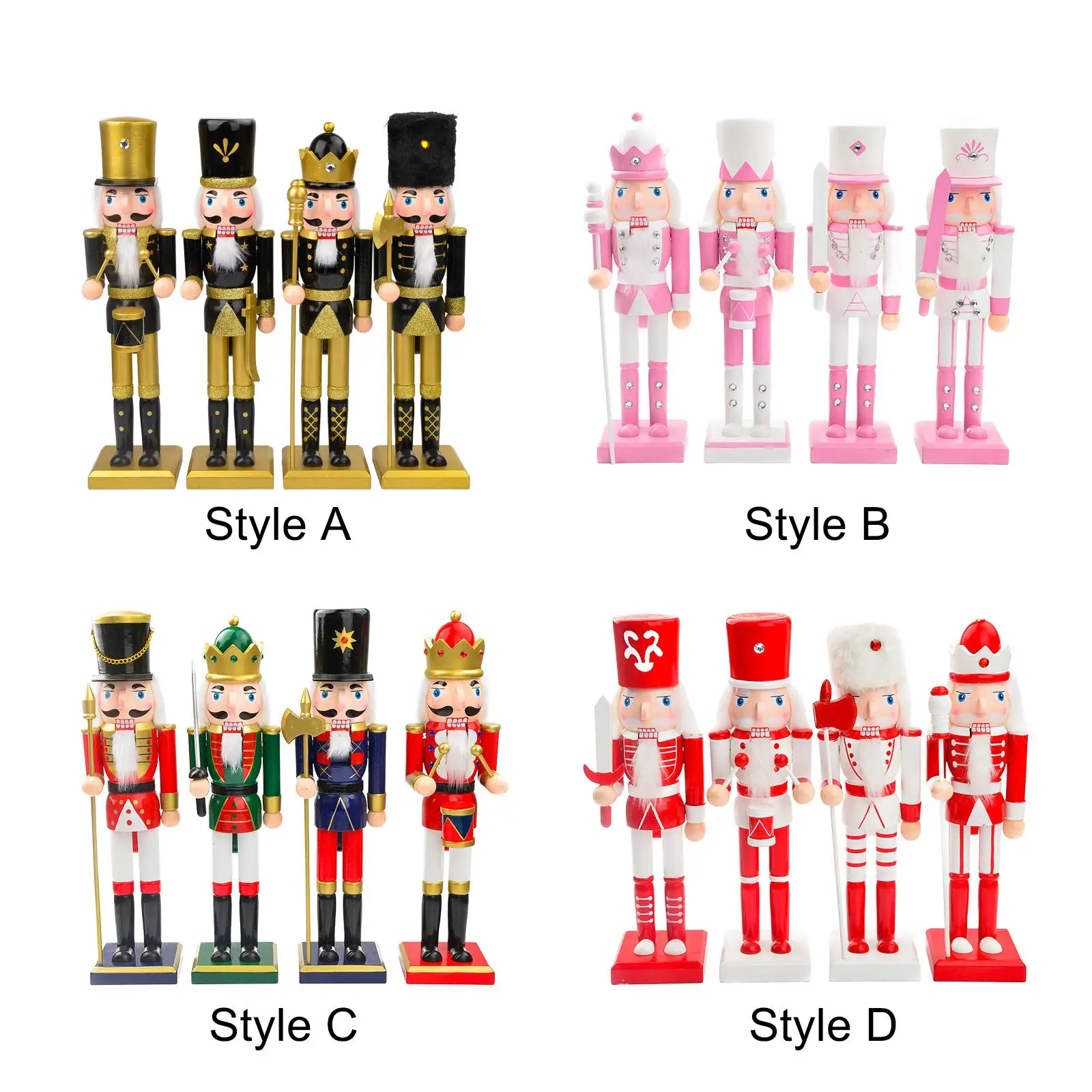 

4Pcs Wood Nutcracker Ornaments Photo Props Doll Christmas Desktop Decoration