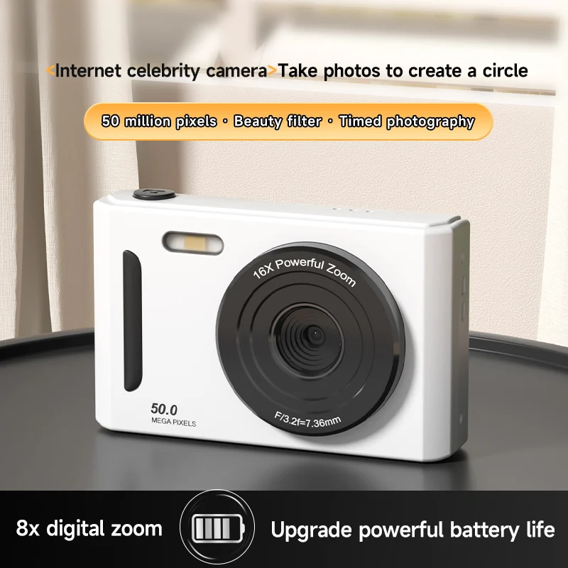 4K Digital Camera Dual Camera Flash 50 Million Pixel Retro 2.4 Inch Screen CCD Portable Card Entry-level 8x Digital Zoom Camera