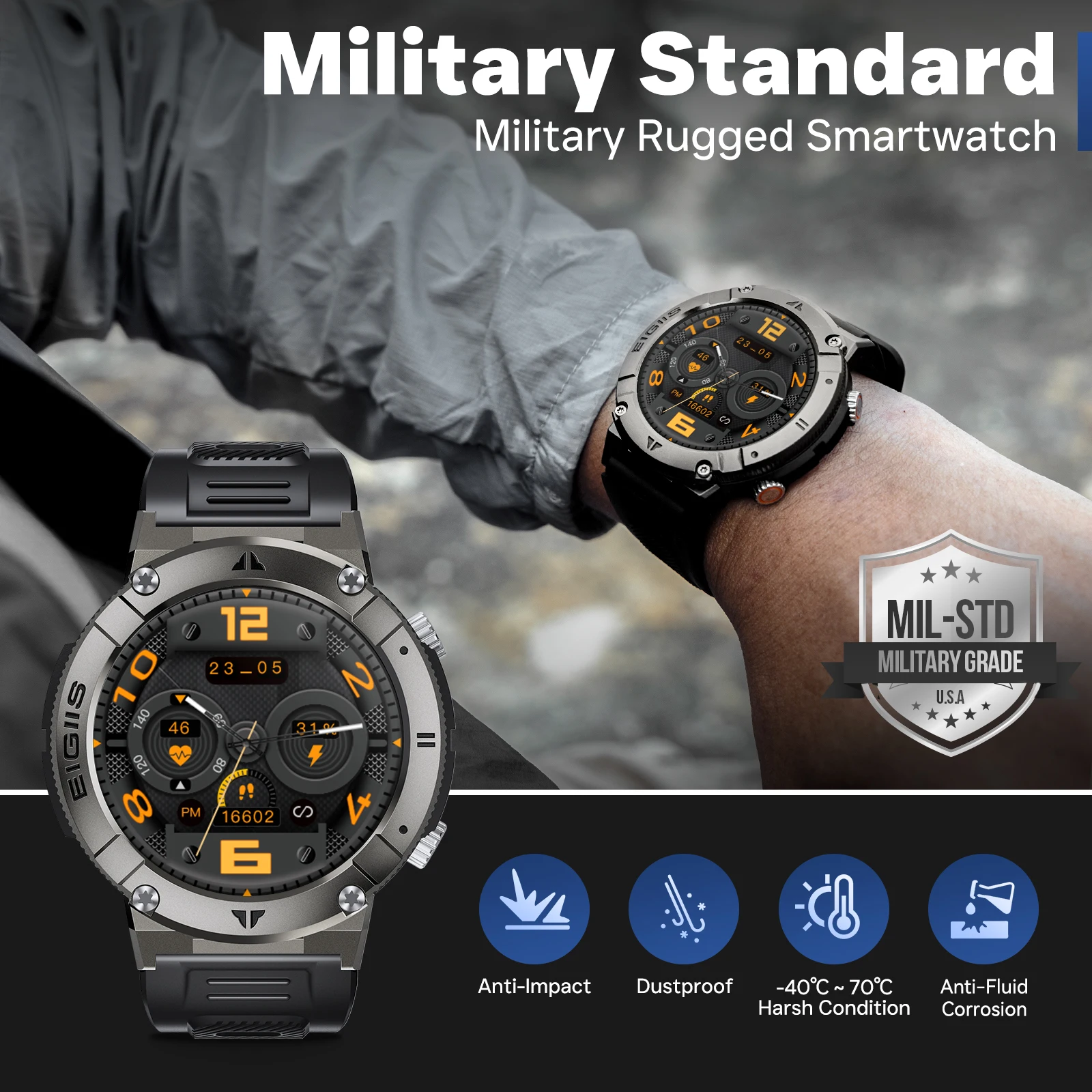 EIGIIS Smart Watch for Men with Call HD Touch Screen IP68