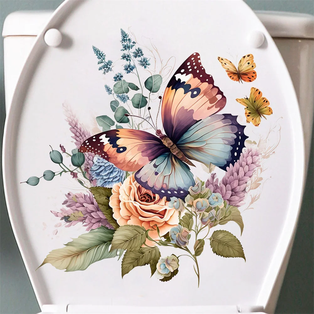 Toilet Stickers Self-Adhesive Butterfly Flower Stickers DIY Removable Flying Butterfly Wall Decals Lightweight for Home