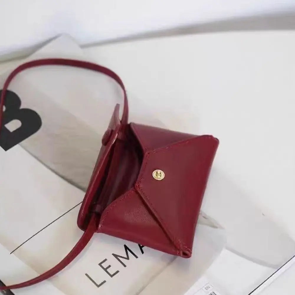New PU Leather Shoulder Bag Solid Color Multifunctional Waist Bag Durable Mini Bag Necklace