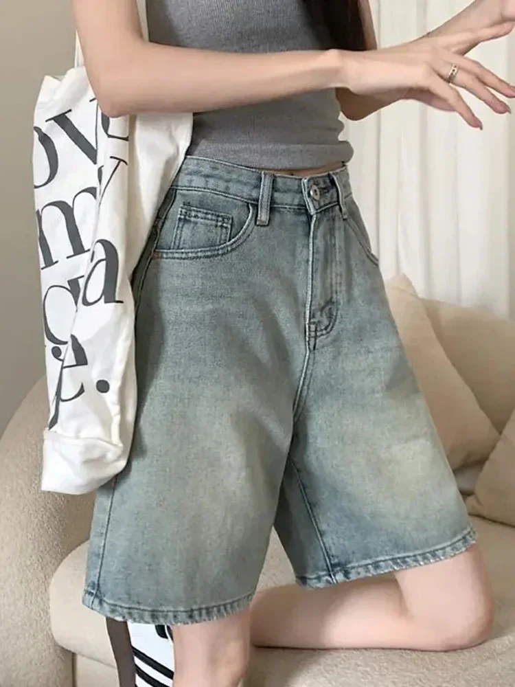 Fashionable Distressed Design Sweet and Spicy Girl Casual Summer Street Wear Y2k Women's Retro High Waisted Loose Denim Shorts