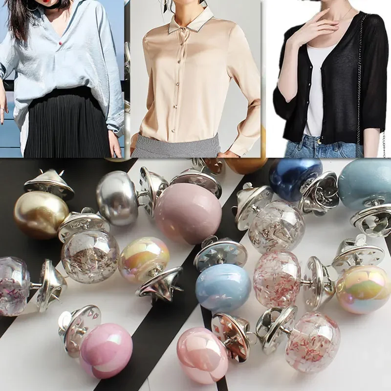 10Pcs 단추 여자 셔츠 브로치 단추 안전 진주 라인 석 브로치 단추 DIY 의류 드레스 코트 스웨터 셔츠 장식