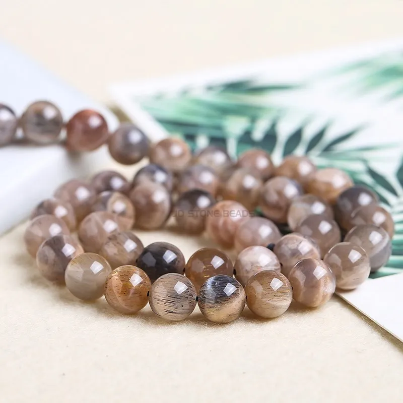 Natural Black Sunstone Moonstone Beads Round Loose Spacer Gems Charm Bead For Jewelry Making DIY Bracelet Necklace Accessories 3