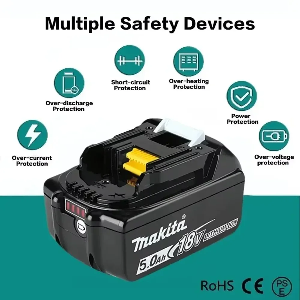 Bateria Makita de 18V, 5Ah, BL1850B, Ionen de Litio, Bateria Original Makita de 18V BL1850 BL1860B BL1860 BL1840B – Detail 6