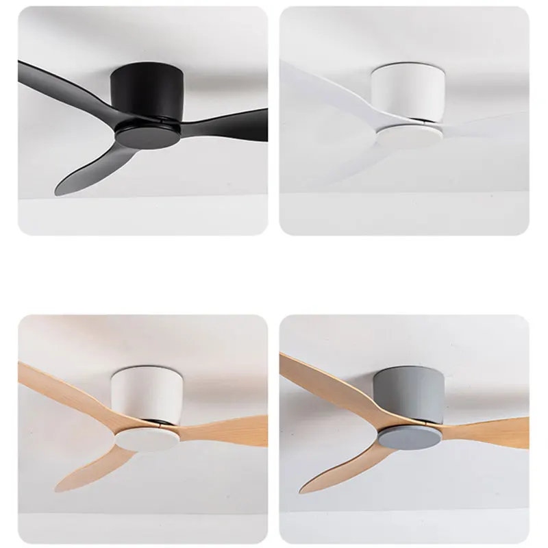 42 52 Inch Ceiling Fans No Light DC Motor Remote Control Cooling Fans Lamp Low Floor Ceiling Fan White wood Black Color FANS 6