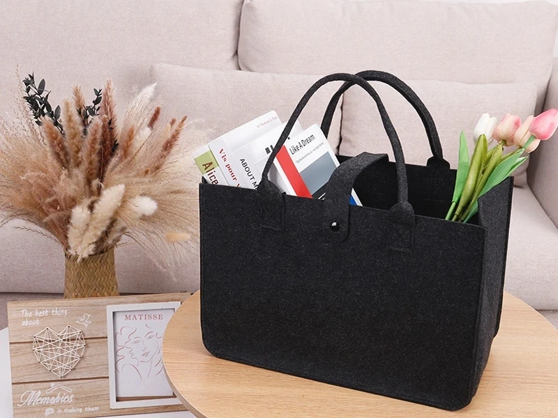Description Picture 5 of itemWomen Shopping Bag Felt Tote Bag Foldable Grocery Basket Large Storage Bags Utility Tote Handbag for Picnic Beach Pool Travel