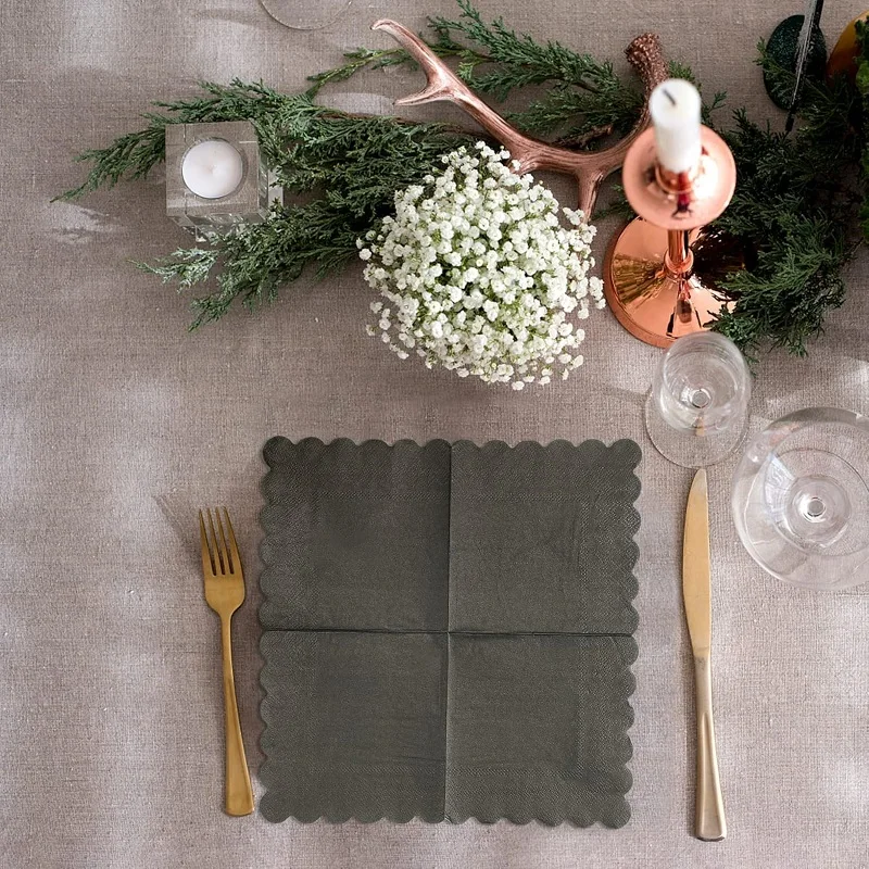 Black Scalloped Napkins 2-Ply Cocktail Napkins Disposable for Birthday Wedding Dinner Party Supplies 5x5 Inch 50-100Pcs paper napkins disposable paper napkins