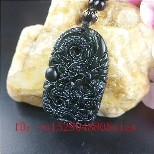 Chinese Natural Jade Dragon Pendant Beads Necklace Charm Jewelry Obsidian Carved Amulet Gifts For Men pendant necklace jasper pendant