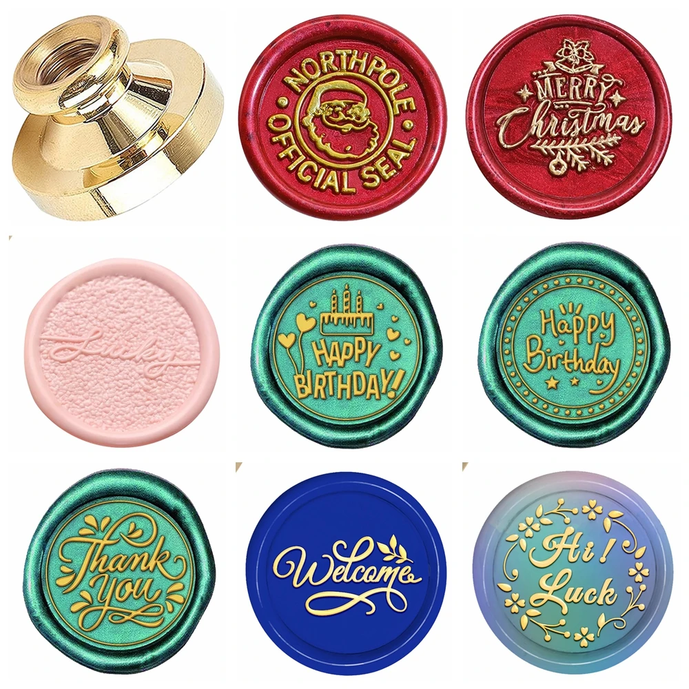Wax Seal Stamp 25mm Round Brass for Christmas Wishes Thank You Theme Decorating Envelopes Parties Birthday