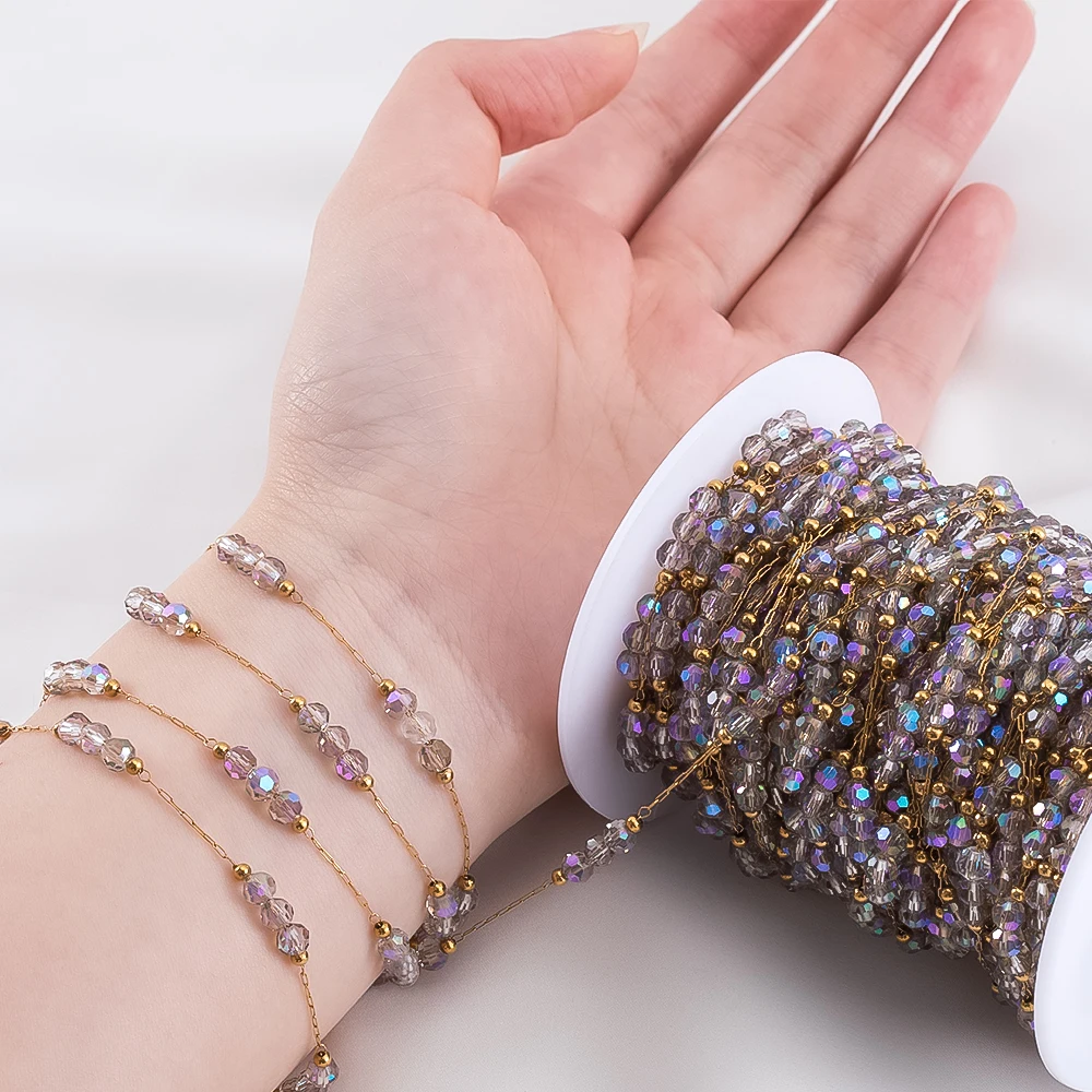 1 Meter Gradient Beaded Stainless Steel Chain for DIY Jewelry and Accessories