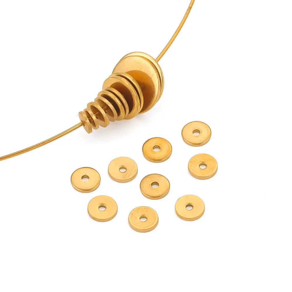 50 Stück flache Distanzperlen aus Edelstahl für die Schmuckherstellung, PVD 18 Karat vergoldete lose Perlen für Armband, DIY-Schmuckzubehör – Detail 5