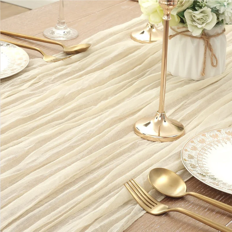 90x300 cm knit cloth table runner Wedding birthday party banquet decoration gauze fabric voile table cloth Twist table cover 2